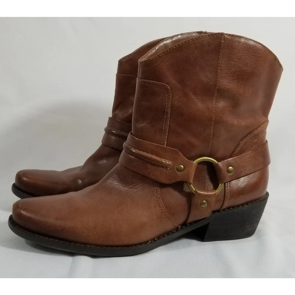 Franco Sarto Wade Brown Leather Harness Western Rodeo Above Ankle Boots 7.5 - Picture 1 of 6